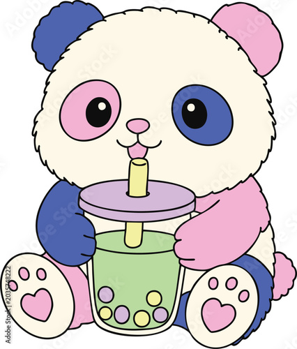 Cute Panda Drinking Bubble Tea Illustration