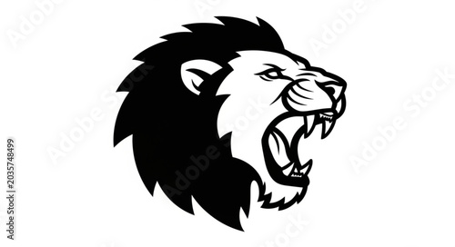 Fierce Lion Head Roaring Aggressive Animal Illustration.