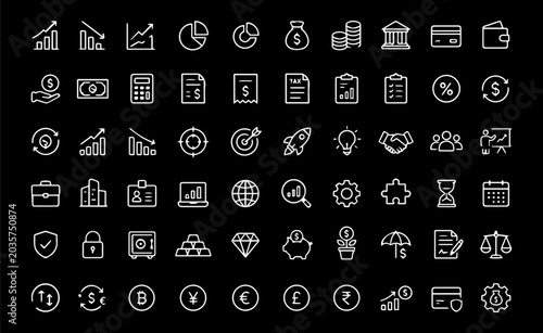 Minimalist business and finance icon grid Business Finance Growth Icons Set – Investment & Banking Vector Pack