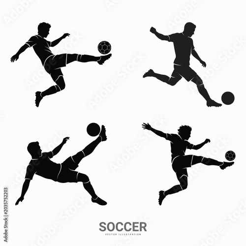 Soccer Player Kick Silhouette Vector Set