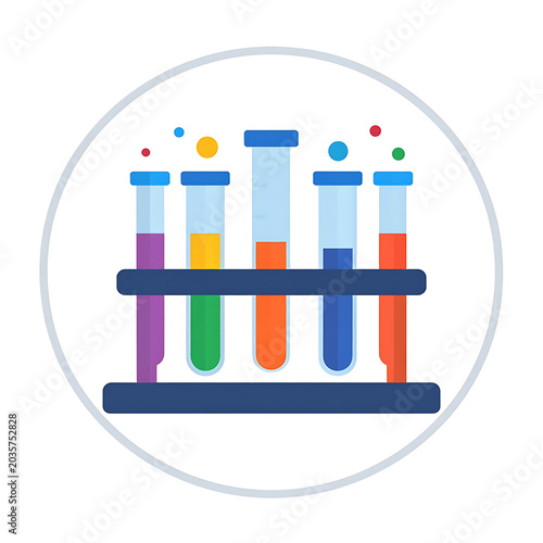 Set of colorful chemical test tubes with liquid in a rack, science experiment research, laboratory equipment, flat design icon