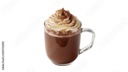 Fotografie Isolated delicious hot chocolate drink with whipped cream and cocoa powder in a