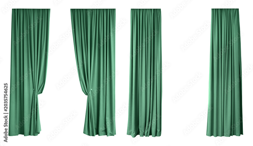 Obraz premium Green curtains isolated on white. Window drapery