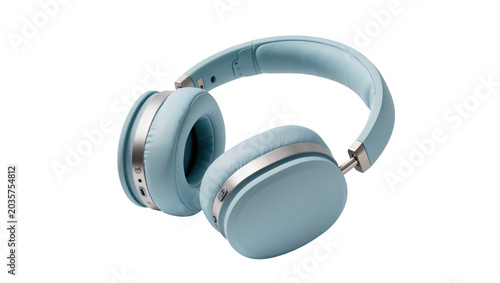Fotografie Isolated light blue wireless over-ear headphones for modern audio listening expe