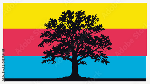 Tree Silhouette on Colorful Background.