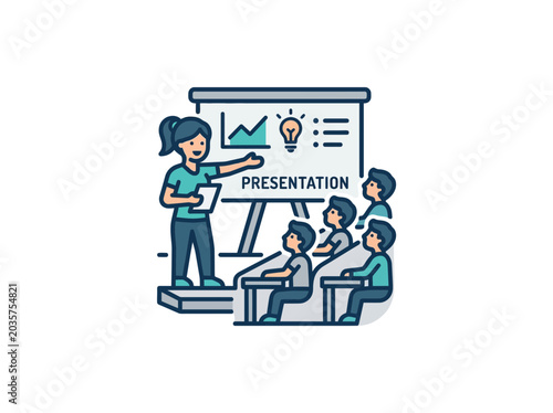 Woman giving business presentation to colleagues.