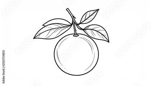 Simple black outline of orange fruit with three leaves
