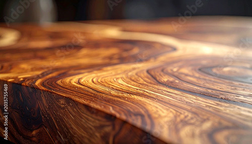 Rich Wood Grain Texture: A close-up shot showcasing the intricate and beautiful grain pattern of a polished dark wood surface, highlighting its natural texture and warm tones.