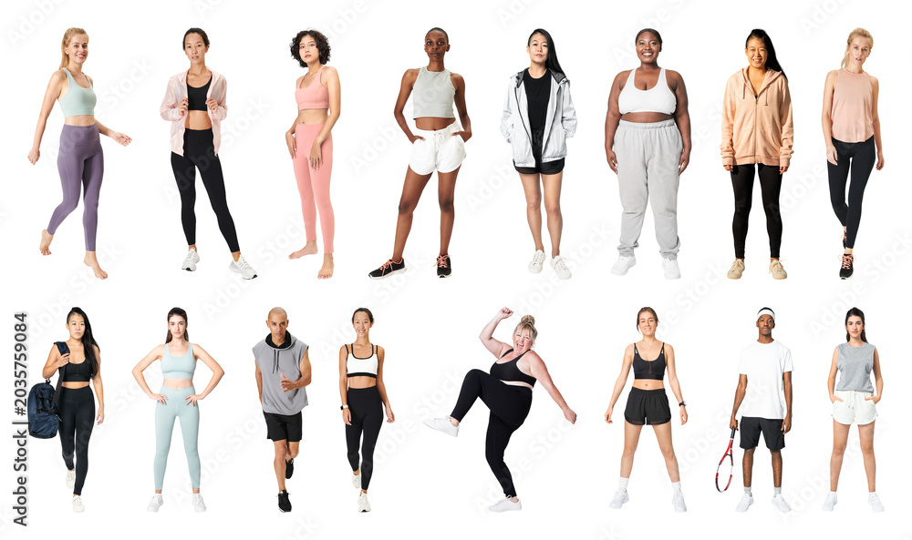 Obraz premium PNG Diverse activewear fashion showcase on transparent background