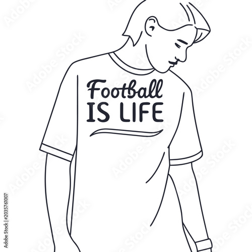 Minimalist Football Typography Line Art on White Background with Bold Sans Serif Text