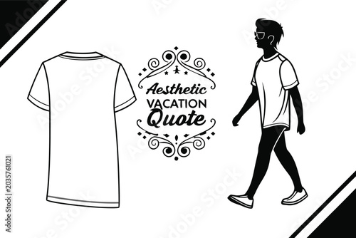 Minimalist black and white t-shirt outline vector illustration for summer designs