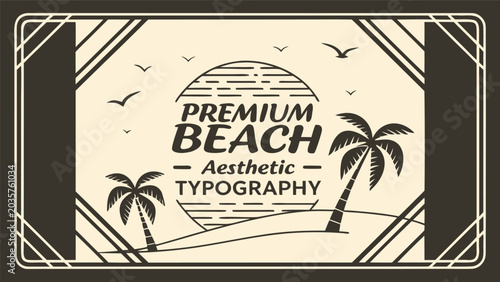 Retro Beach Vacation Poster with Palm Tree and Checkmarks in Minimalist Line Art Style