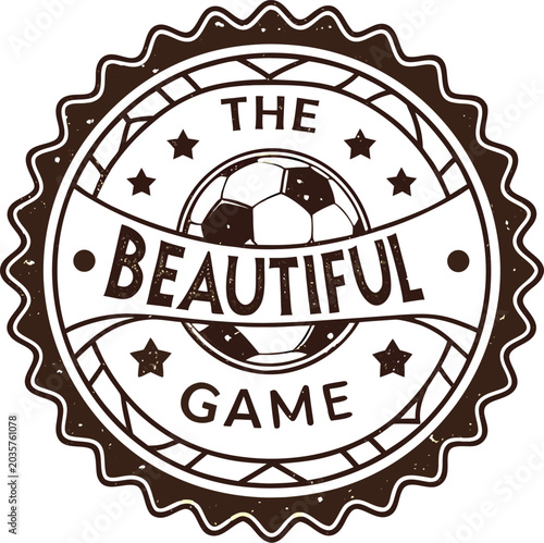 Vintage Soccer The Beautiful Game Emblem with Distressed Texture