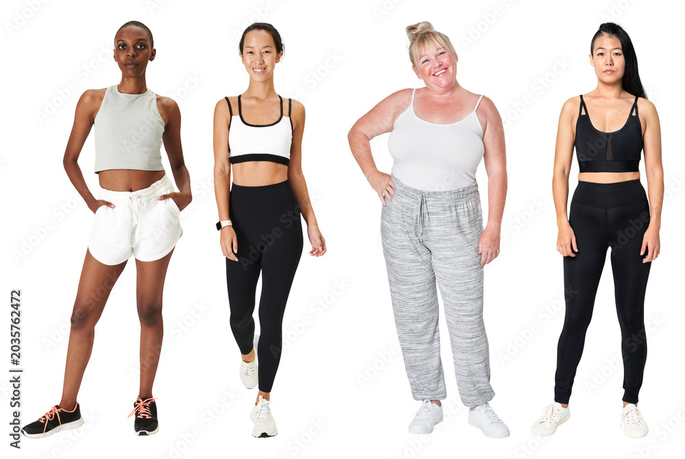 Obraz premium PNG Diverse women in activewear on transparent background