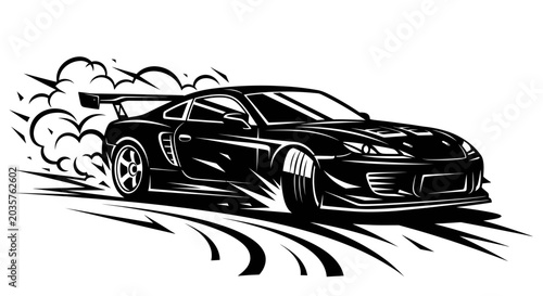 Drifting Sports Car with Smoke Trail, Dynamic Action Vector Art