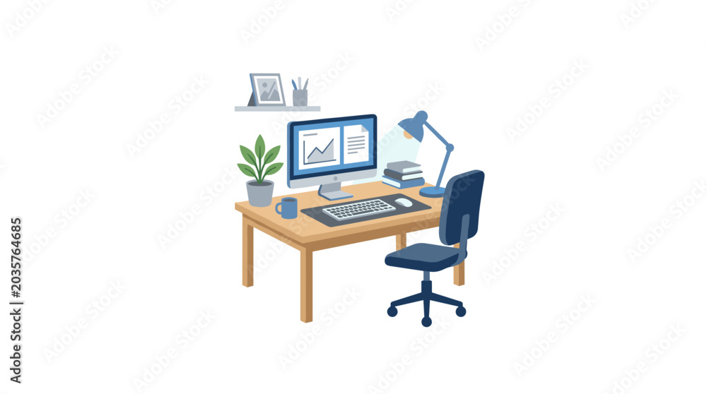 Fototapeta premium Minimalist home office desk with computer and chair