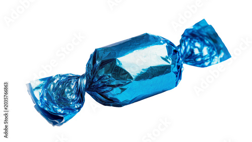 Schilderij op canvas Isolated shiny blue foil wrapped candy a sweet treat for any celebration party o