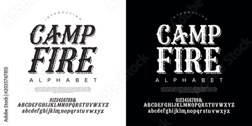 Camp Fire Alphabet Font Hand Drawn Wood Texture Adventure Outdoor Typography Vector