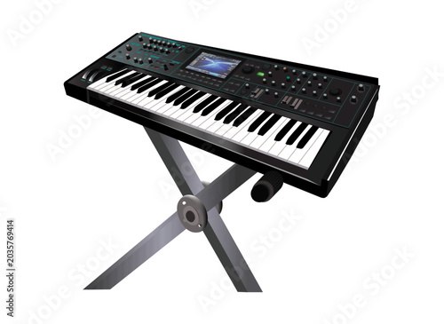 Obraz na plátně Detailed electronic synthesizer keyboard musical instrument vector illustration