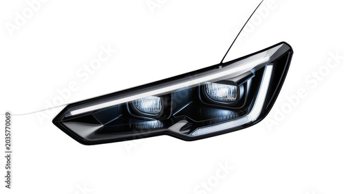 Fotografía Isolated close-up of a modern car's stylish LED headlight assembly, automotive c