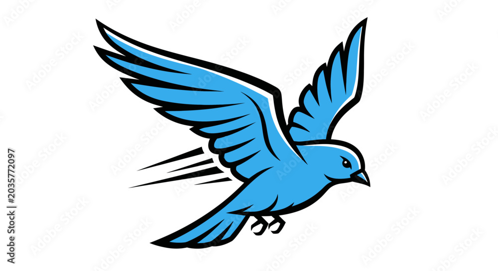 Naklejka premium Blue Bird Flying with Speed Lines.