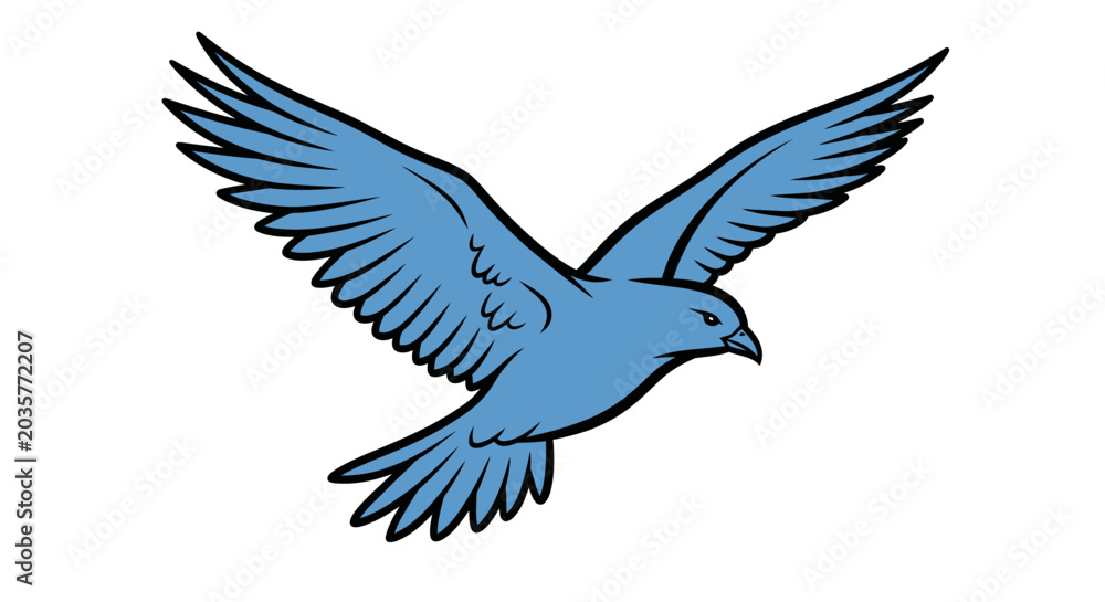 Obraz premium Blue bird in flight with wings spread.