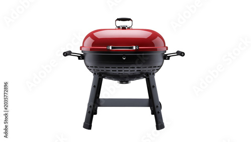 Tableau sur toile Isolated portable red and black outdoor charcoal barbecue grill for cooking deli