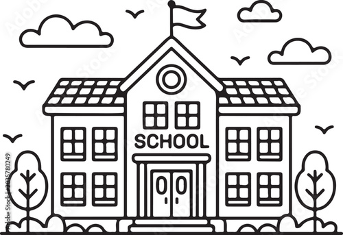 Canvas Print Cute school building line art vector illustration