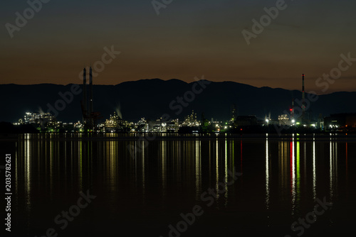 Illuminated Shunan Industrial Complex Reflected on the Water at Night