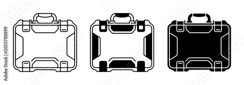 Photography Hard Case Icons, Protective Briefcase Vector Set, Durable Equipment Container Gr