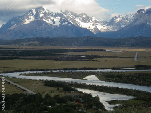 Patagonia mountains with a river