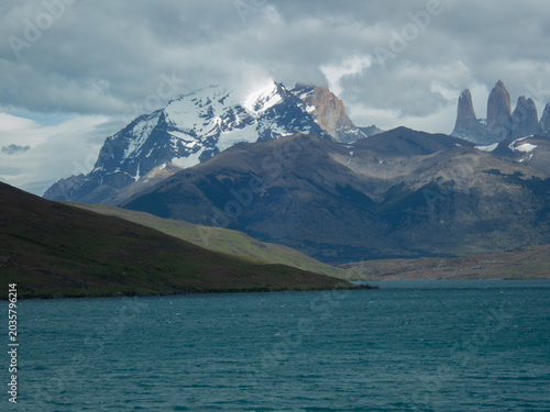 Patagonia mountains with a river