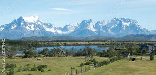 Patagonia mountains with a river