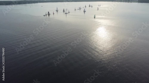 Cool drone shot flying over Palatka Fl Sailboats on the right shot 2 faster