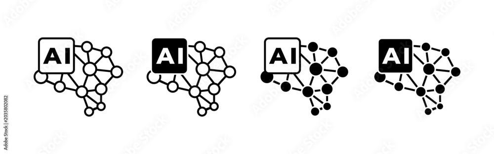 Foto AI icons with network graphs displayed on a white background