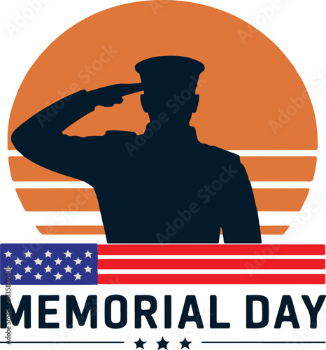 Memorial Day Patriotic Poster with Saluting Soldier Silhouette