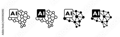 Tableau sur toile AI icons with network graphs displayed on a white background