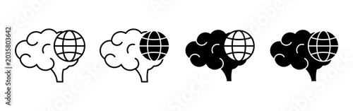 Brain Global Network Connection Icon for Worldwide Communication Knowledge and Technology