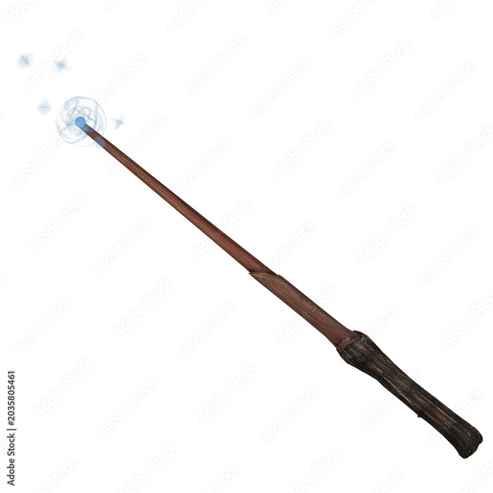 Naklejka premium Magic wand emits glowing blue energy