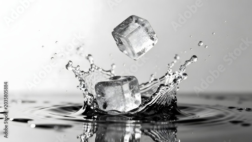 Ice cubes in water splash