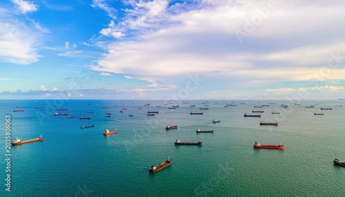 Cargo ships on ocean.