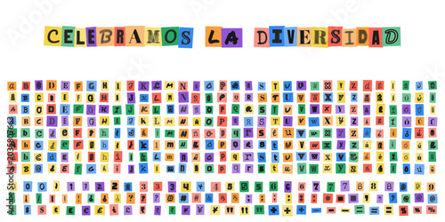 Tablou pe pânză Celebramos la diversidad, abecedario estilo nota de rescate con letras recortada