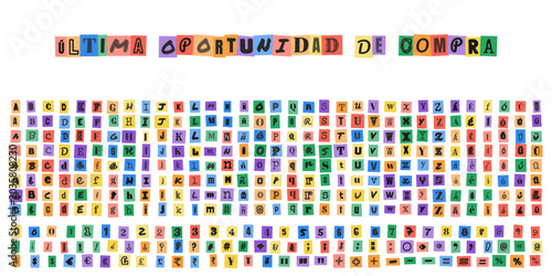 Tableau sur toile ULTIMA OPORTUNIDAD DE COMPRA, alfabeto estilo nota de rescate, letras recortadas