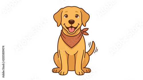 Cuadro en lienzo Cute cartoon labrador dog sitting with bandana, happy expression, vector illustr