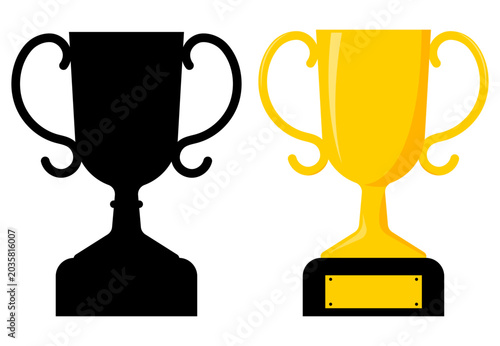 Vector illustration of a gold trophy on a white background.