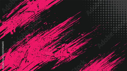 Photos Pink magenta brush strokes on dark halftone background with grunge texture