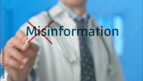 Doctor emphasizing truthful health information, debunking misinformation and fake news to preserve public trust in science and medicine for better education and healthcare