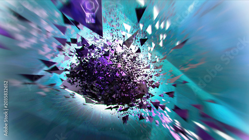 Tableau sur toile Cyan and purple shattered triangle explosion abstract digital art