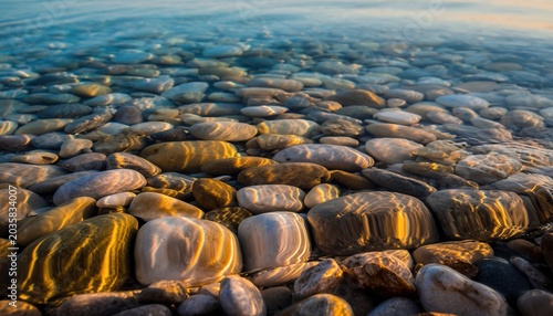 Pebbles Under Clear Water With Sunlight