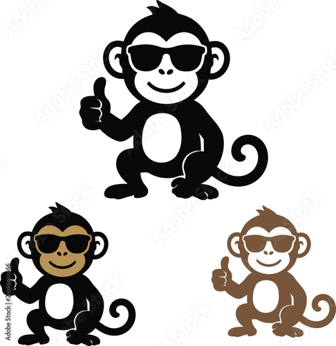 Photography Collection of cool monkey mascot vector logo designs with sunglasses, smiling expressions and playful cartoon style